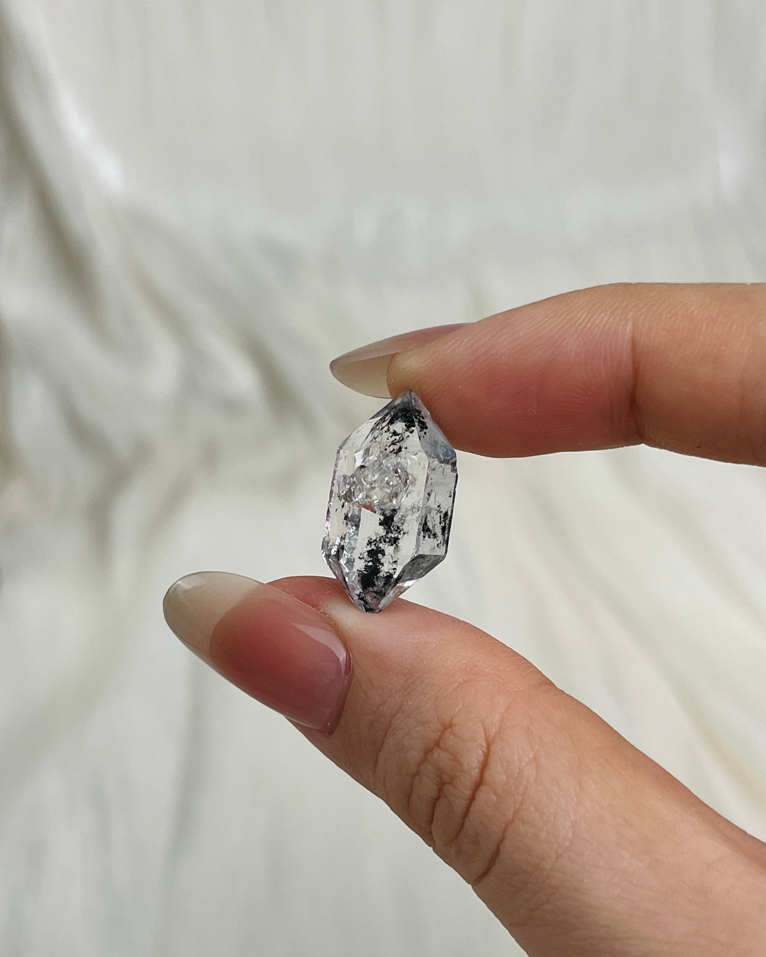 Transparent Chongqing Diamond Quartz cluster with calcite inclusion and natural key mark from China6