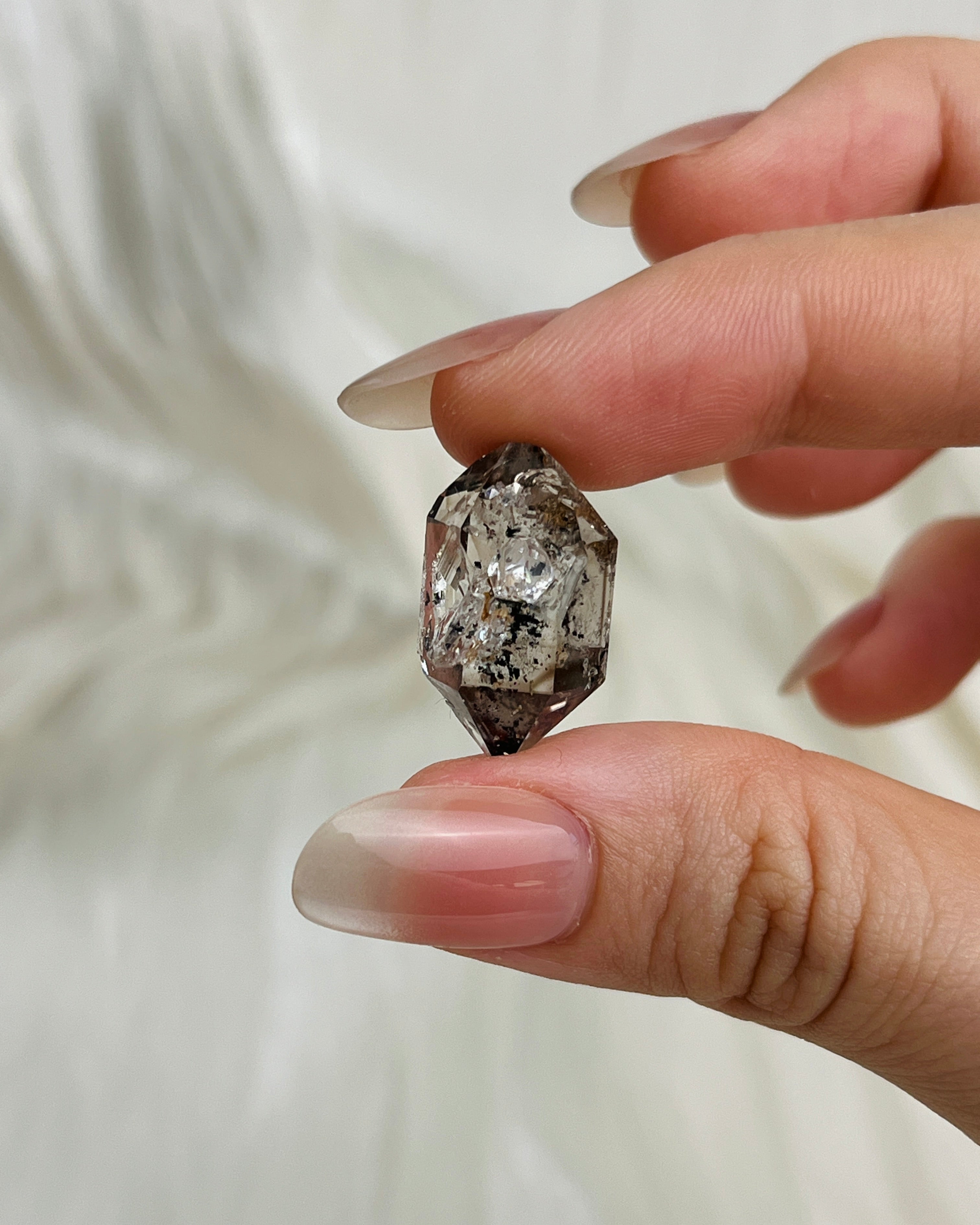Transparent Chongqing Diamond Quartz cluster with calcite inclusion and internal rainbow reflections from China3