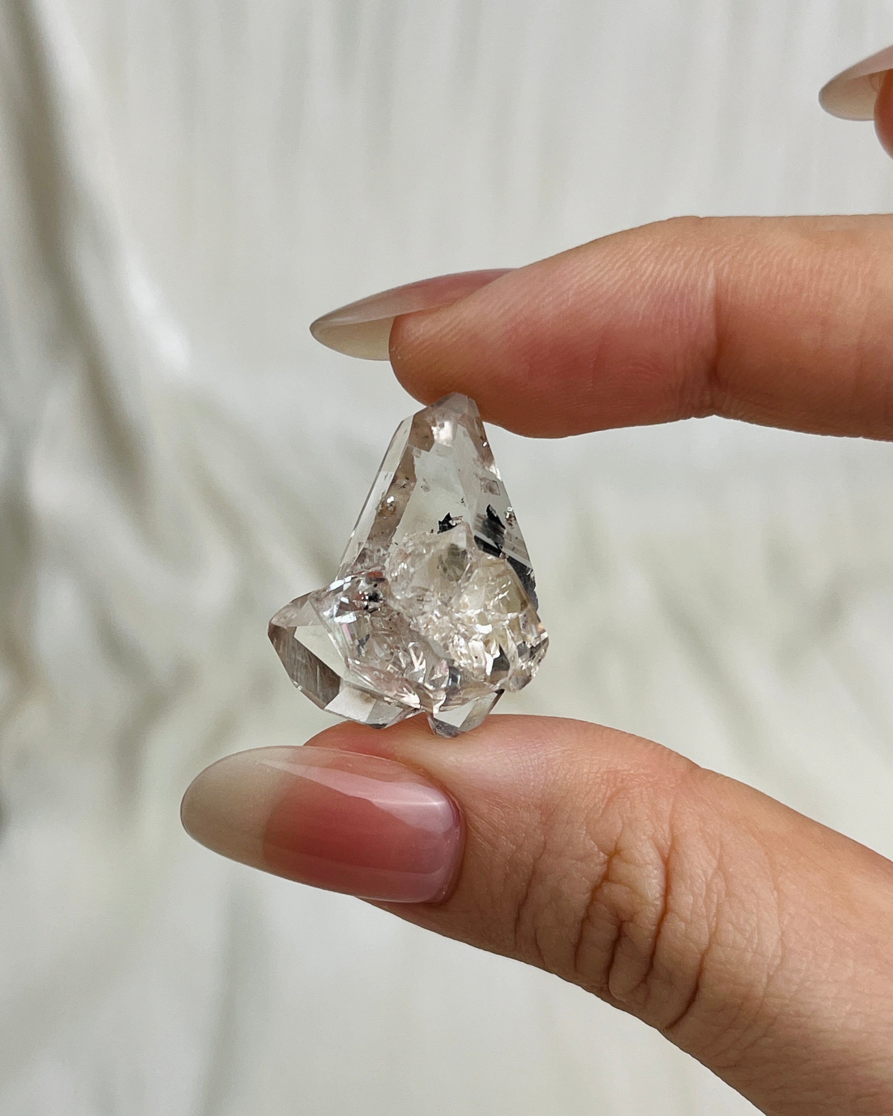 Chongqing Diamond Quartz cluster with inky flower inclusion and partial rider crystal from China4