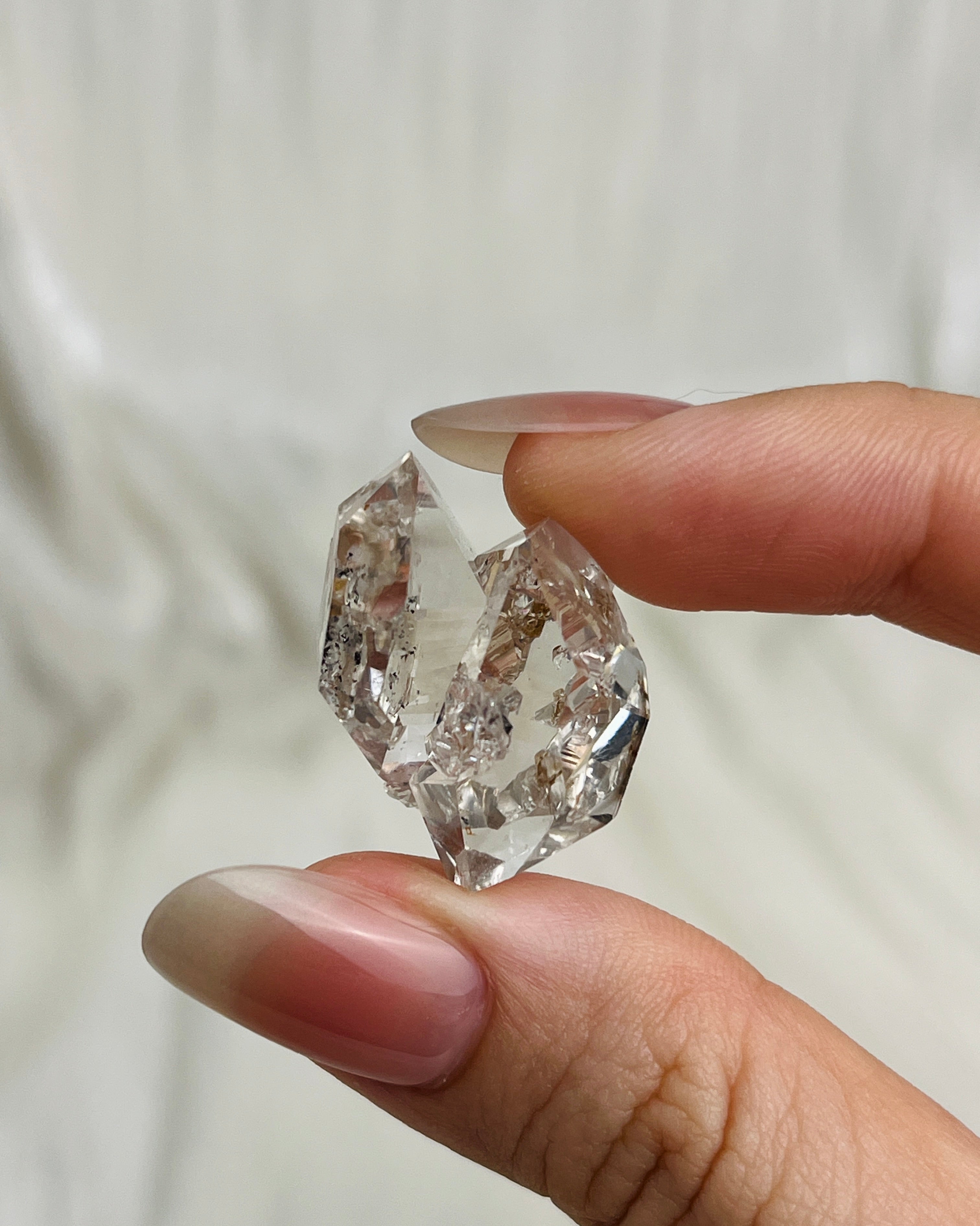 Water clear Chongqing Diamond Quartz cluster with rainbow fingerprint inclusions and rider crystals from China6