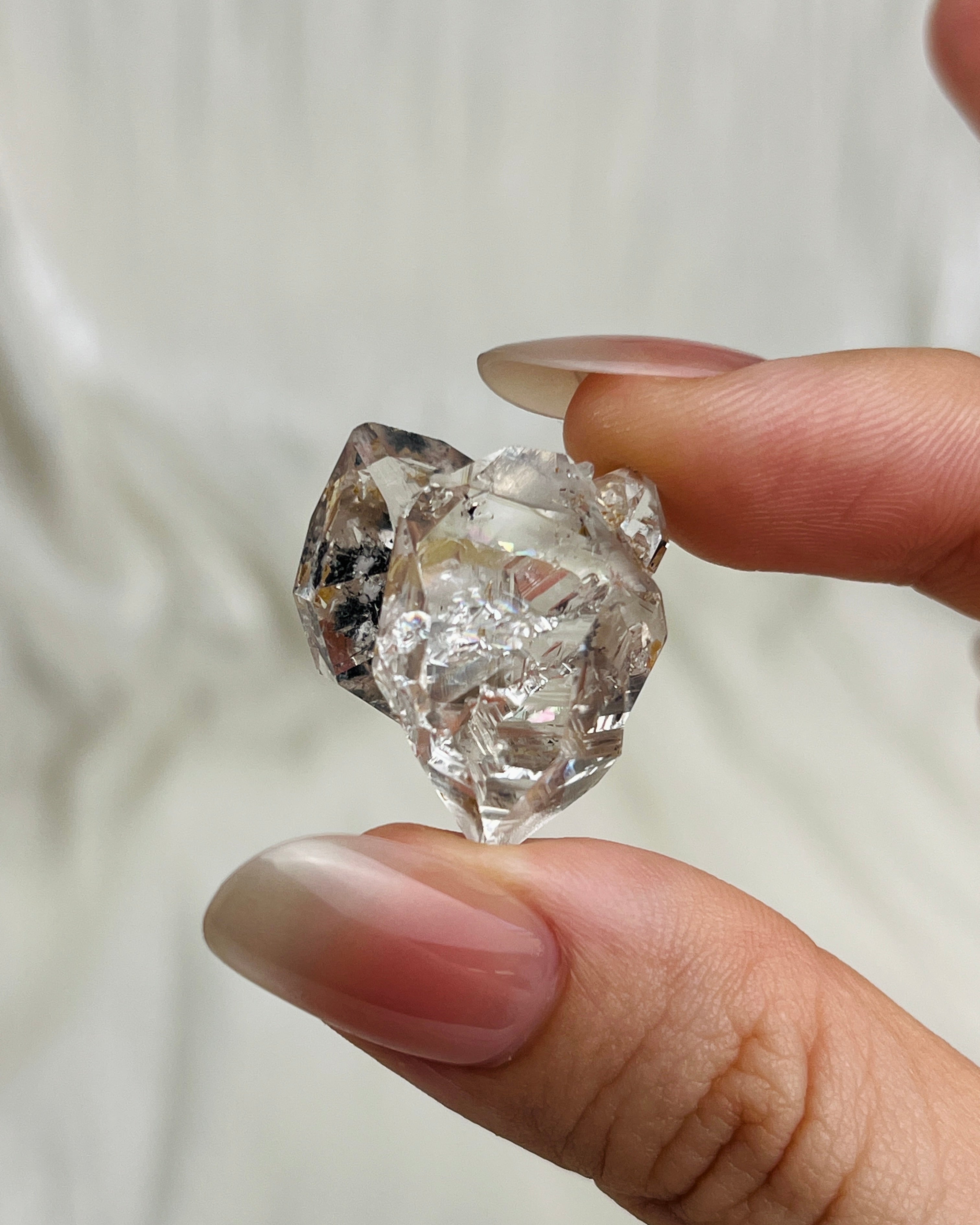 Water clear Chongqing Diamond Quartz cluster with rainbow fingerprint inclusions and rider crystals from China7