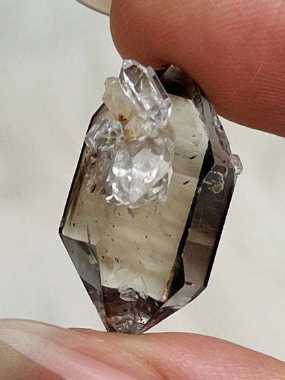 Champagne-colored Chongqing Diamond Quartz cluster with bright high-luster skin and clear double terminations from China