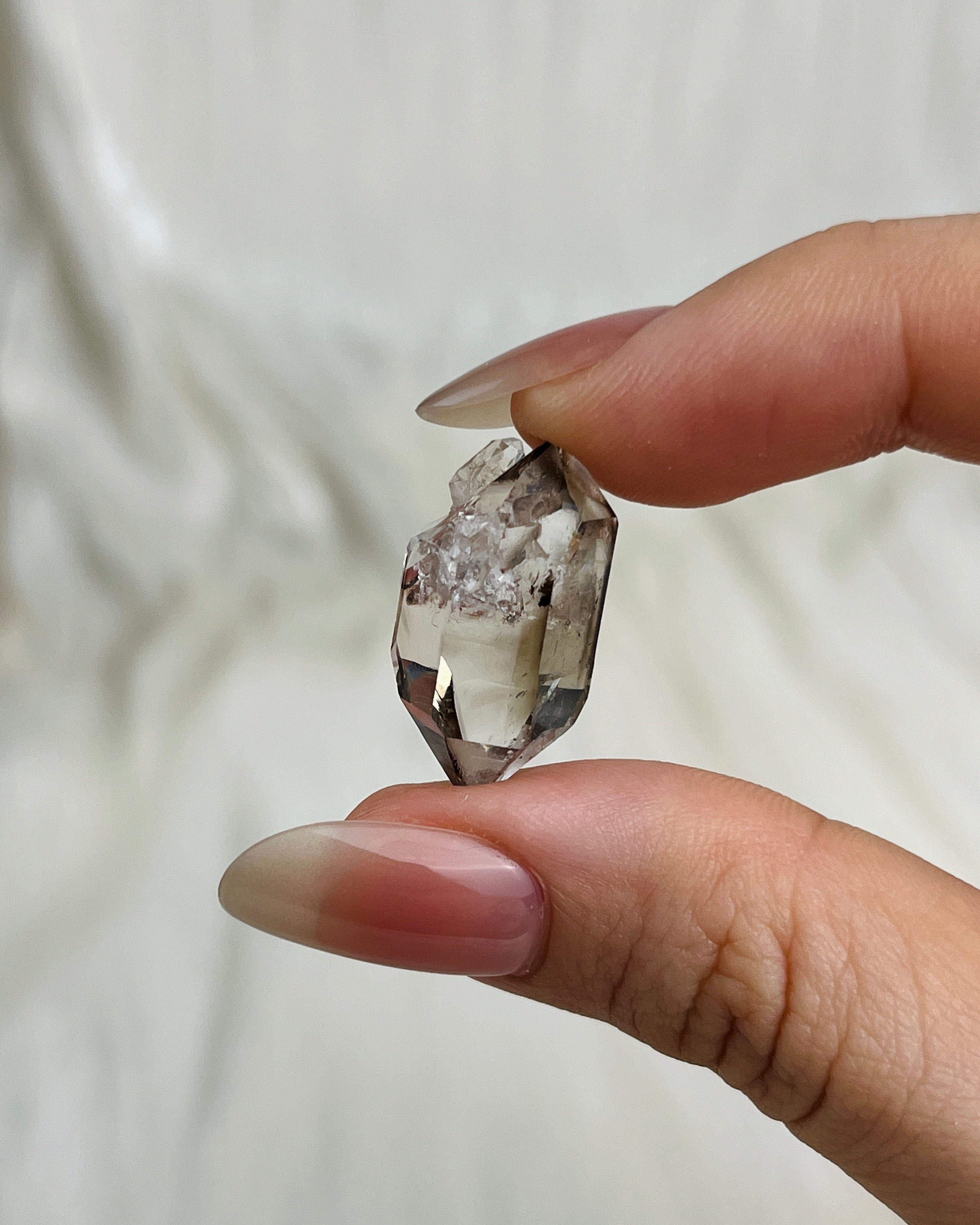 Champagne-colored Chongqing Diamond Quartz cluster with bright high-luster skin and clear double terminations from China3