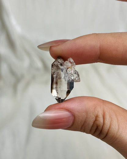 Champagne-colored Chongqing Diamond Quartz cluster with bright high-luster skin and clear double terminations from China5