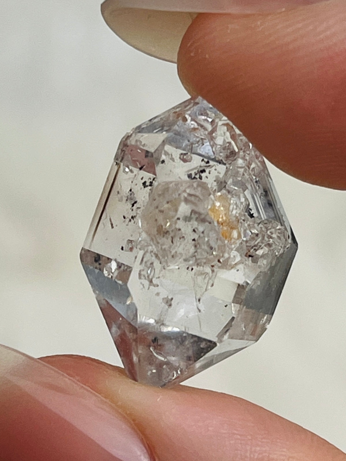 Bright Chongqing Diamond Quartz cluster with small calcite inclusion and balanced crystal formation from China