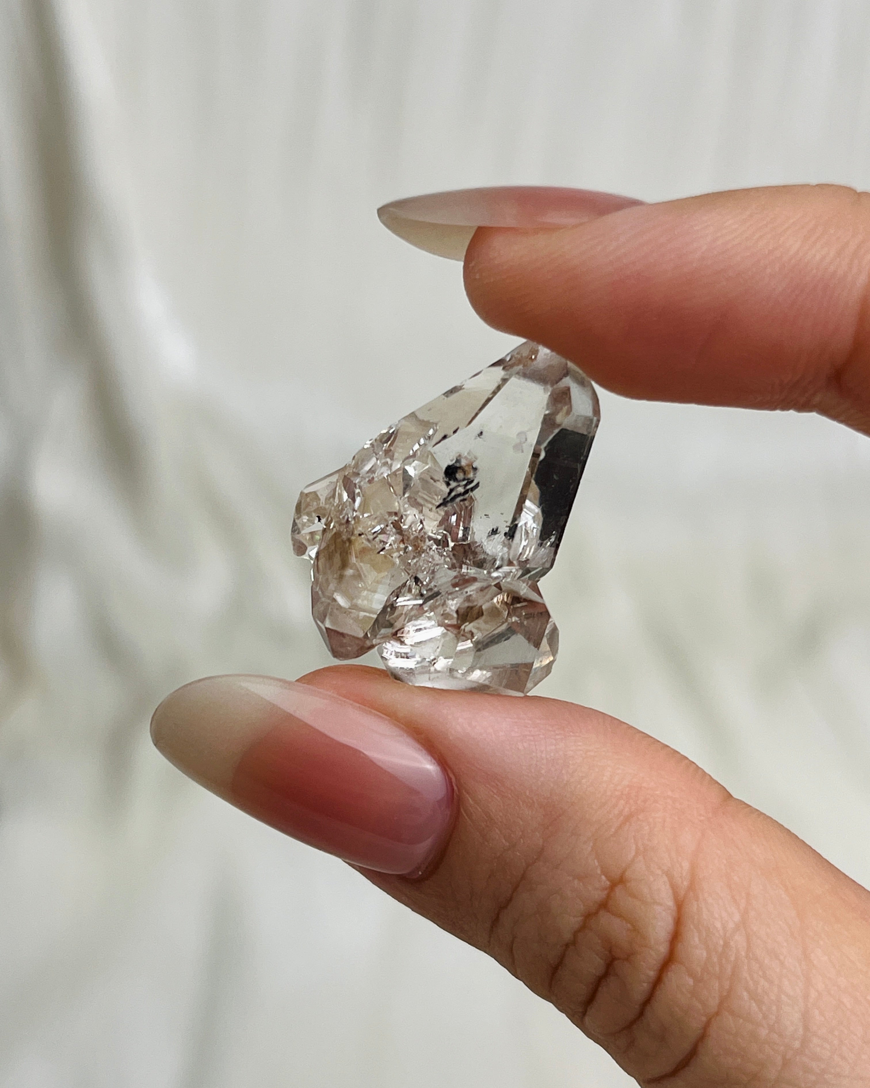 Chongqing Diamond Quartz cluster with inky flower inclusion and partial rider crystal from China1