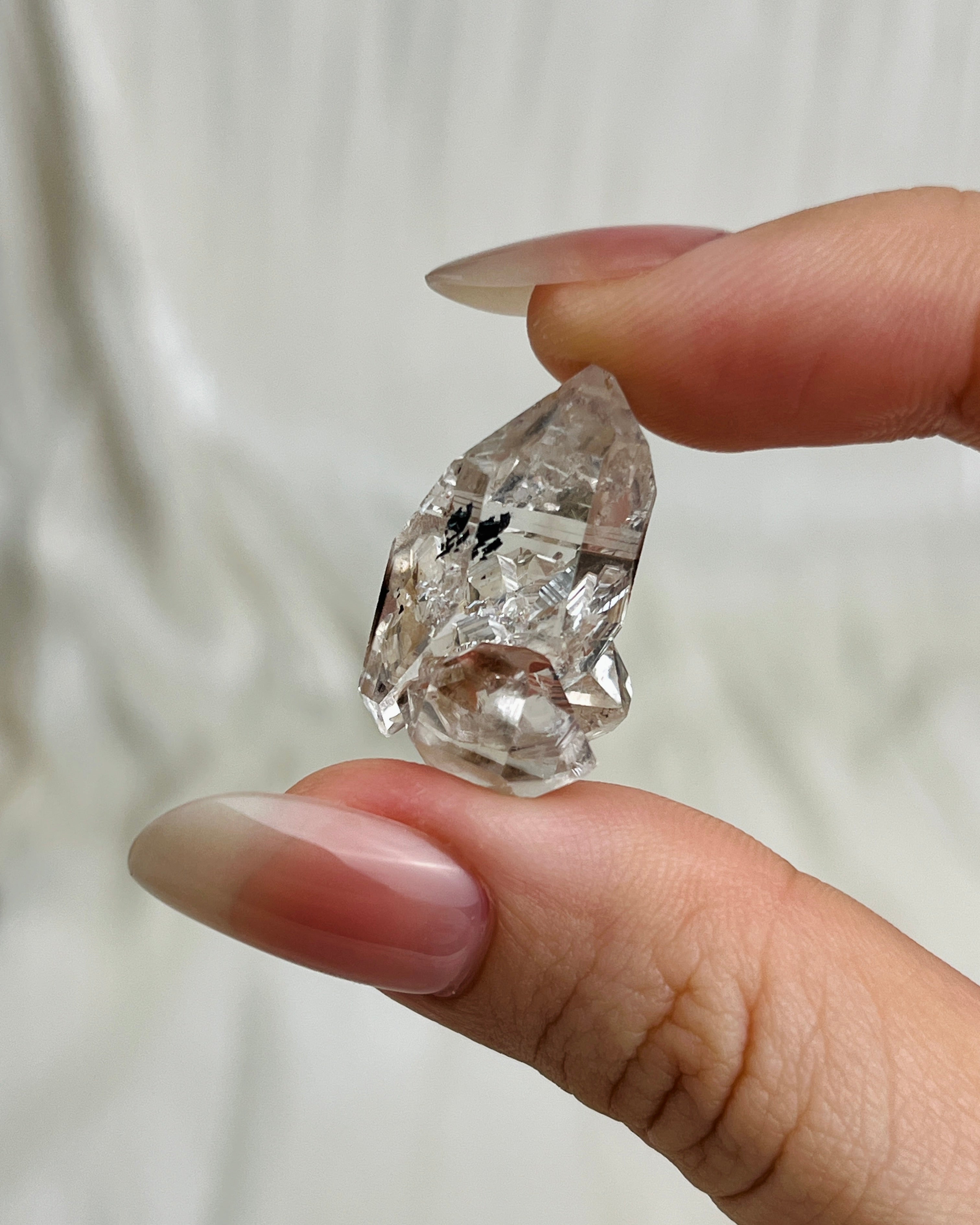 Chongqing Diamond Quartz cluster with inky flower inclusion and partial rider crystal from China2
