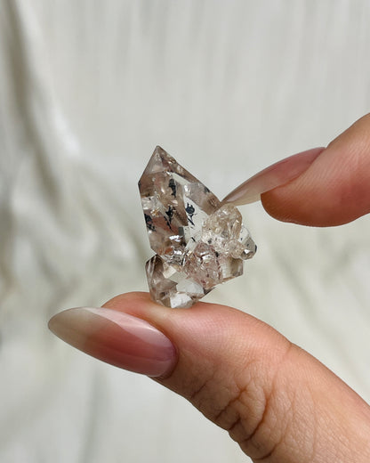 Chongqing Diamond Quartz cluster with inky flower inclusion and partial rider crystal from China3
