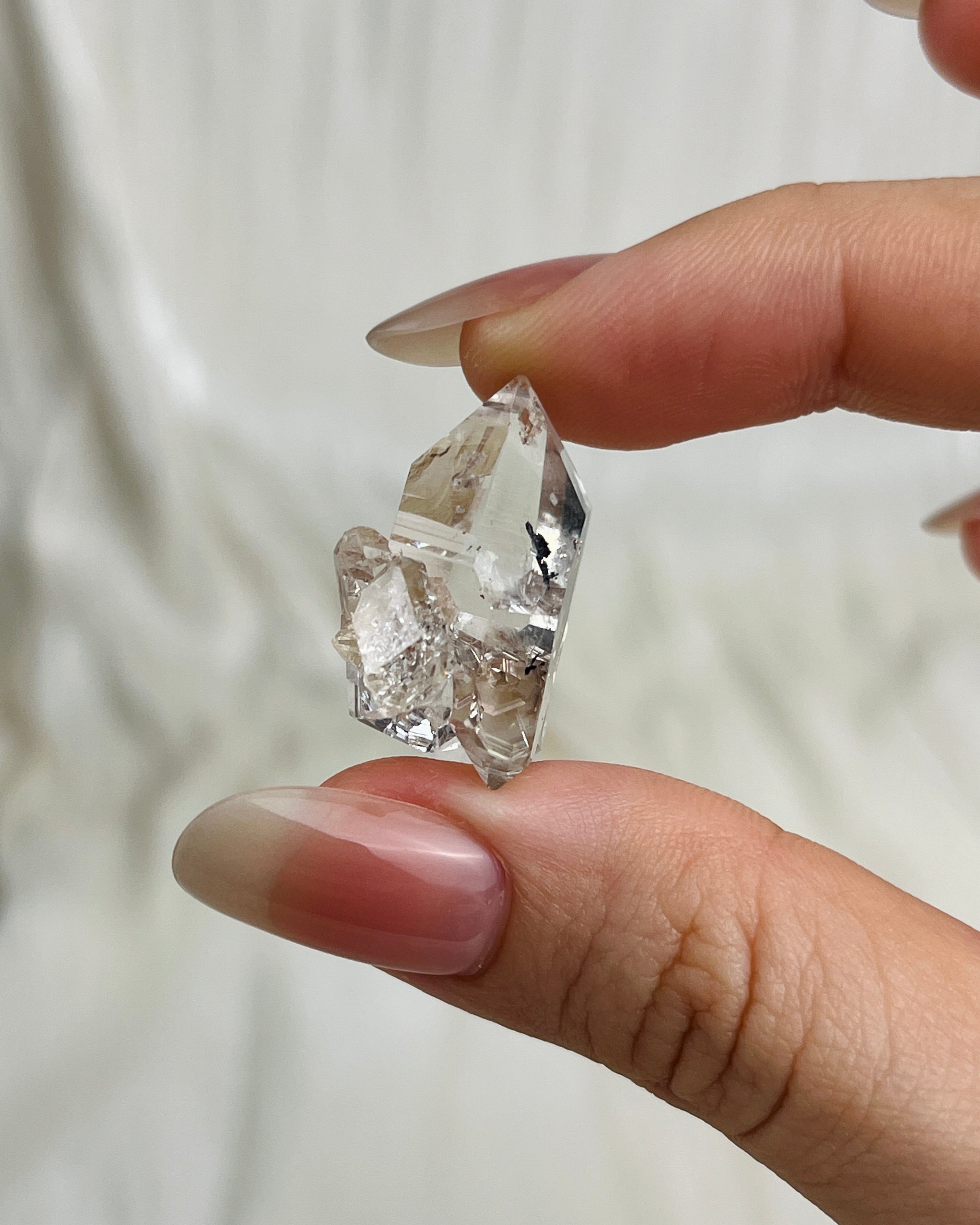 Chongqing Diamond Quartz cluster with inky flower inclusion and partial rider crystal from China5