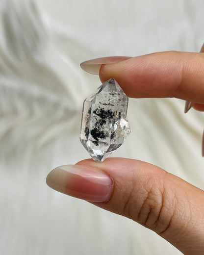 Transparent Chongqing Diamond Quartz with inky phantom inclusion aligned to outer edges and small rider crystal from China5