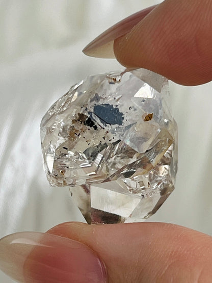 Water clear Chongqing Diamond Quartz cluster with rainbow fingerprint inclusions and rider crystals from China