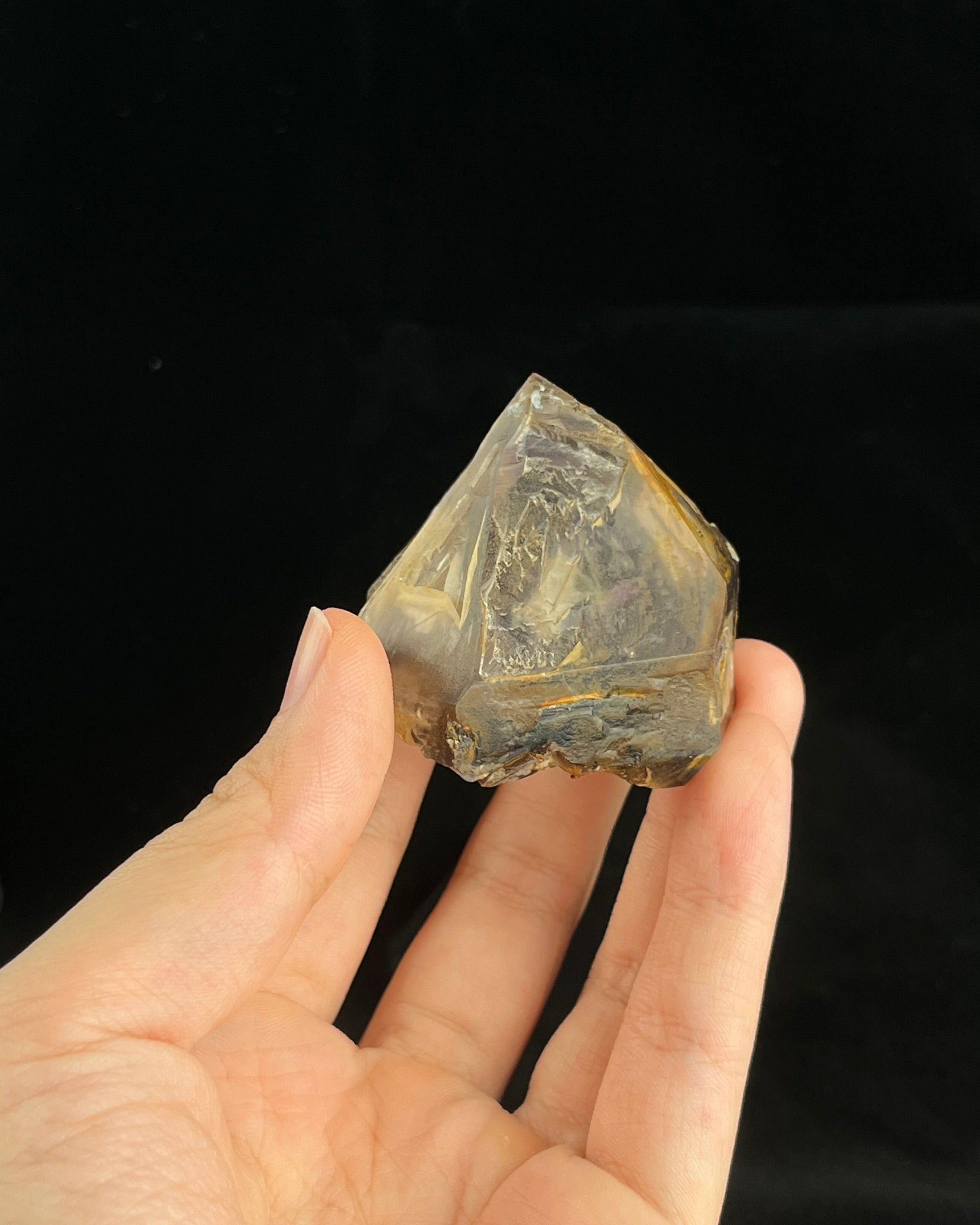 Natural Namibian skeletal amethyst specimen with etched “mountain” formations and smoky-violet zoning.3