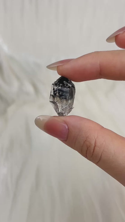 Smoky Chongqing Diamond Quartz cluster with natural key mark and rider crystals from China video