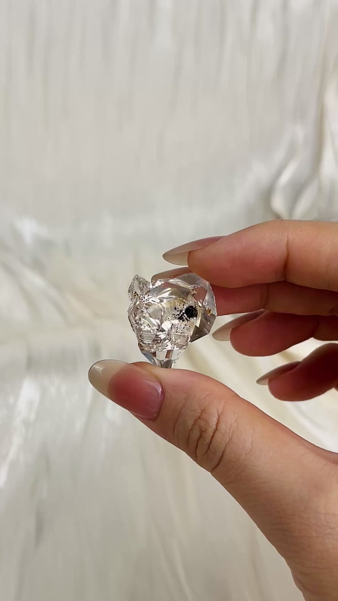 Load video: Water clear Chongqing Diamond Quartz cluster with rainbow fingerprint inclusions and rider crystals from China video
