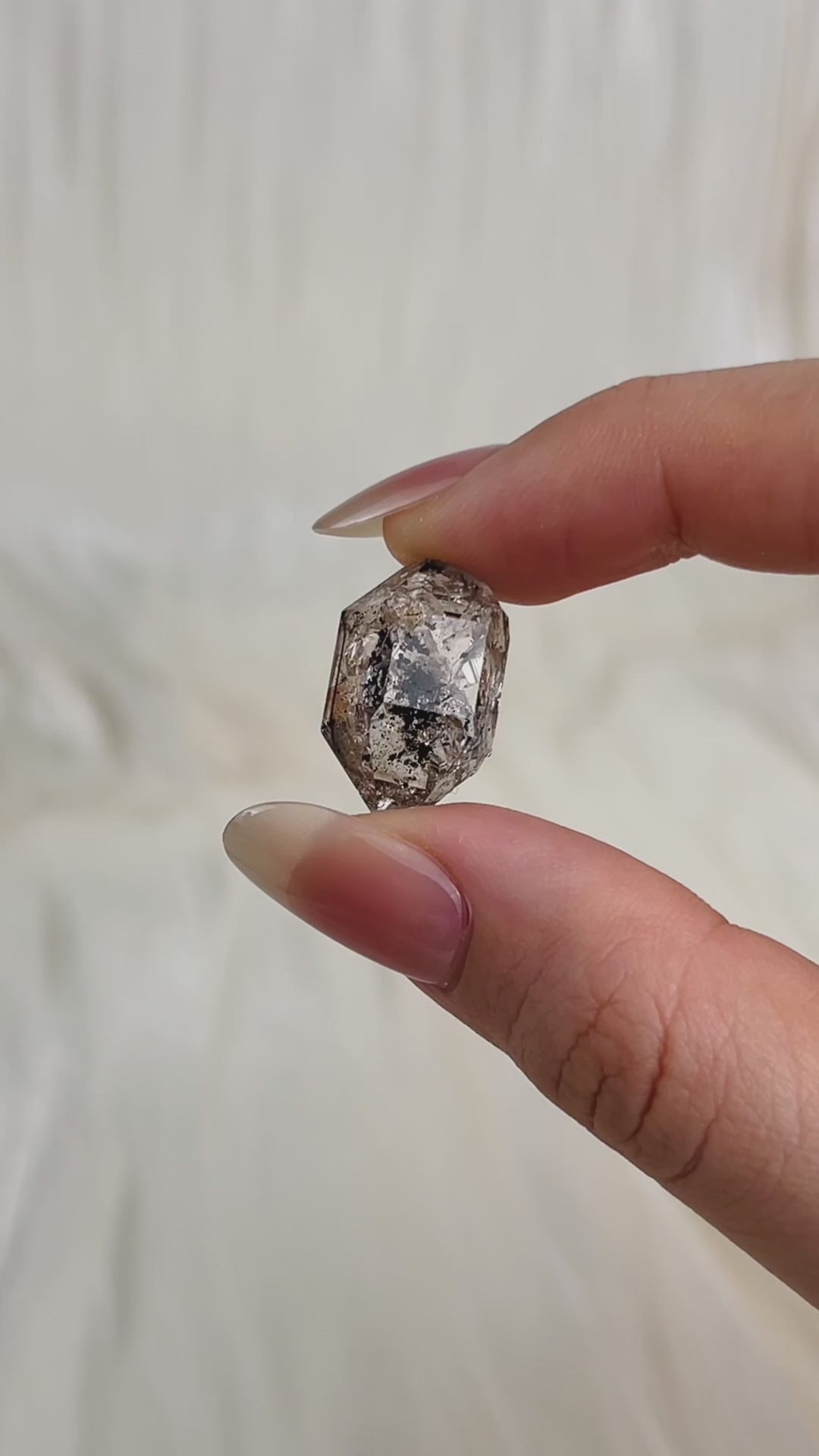 Load video: Chongqing Diamond Quartz Cluster with Calcite Inclusion and Beautiful Rainbow Light