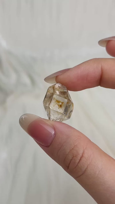 Yellow-skin Chongqing Diamond Quartz with record keeper triangles and natural cavity from China video