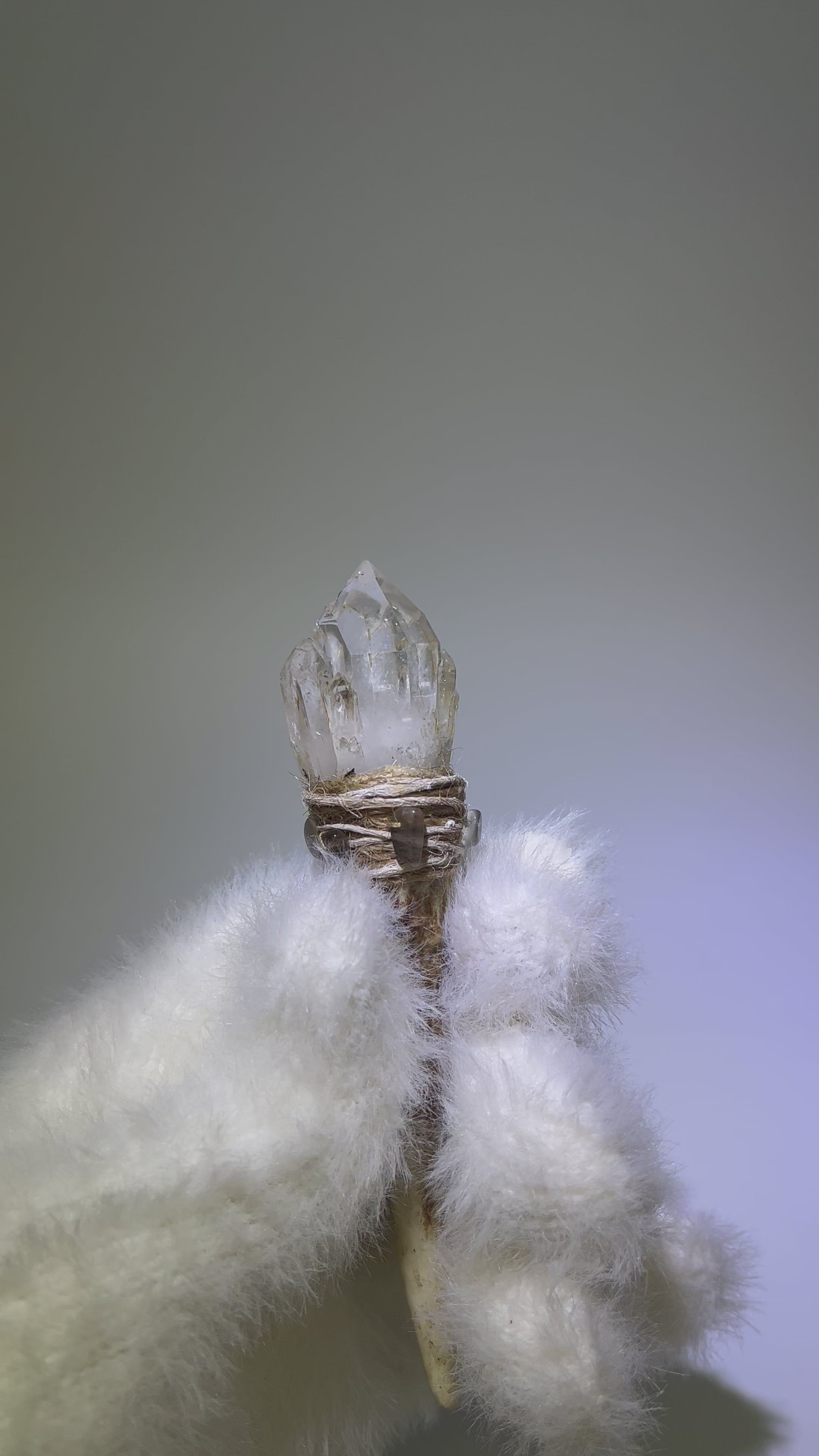 Load video: Etched Quartz Cluster Antler Wand – The Celestial Conduit