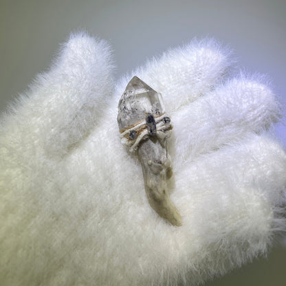 Front view of Record Keeper Phantom Quartz Antler Wand showing Enhydro and Isis face