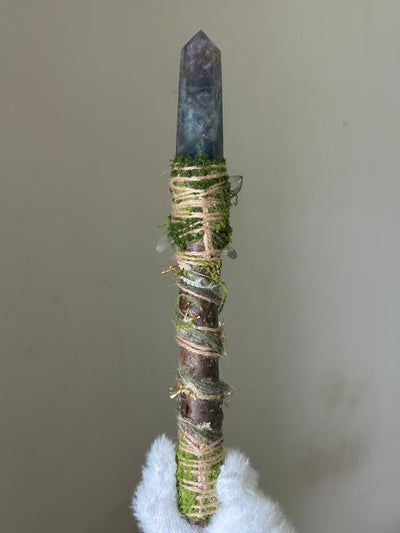 Back view of willow wand with natural twine and butterfly charm