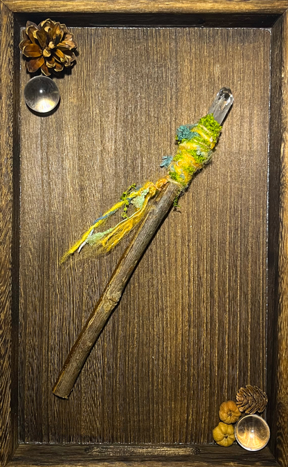 Flat lay of the Enchanted Stream wand on a ceramic plate with soft light